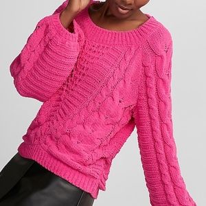 Express Cable Knit Chenille Boat Neck Sweater Pink